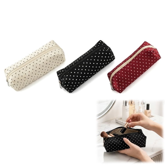 Polka Dot Storage Pouch, Y2K Aesthetic Canvas Organizer Bag, Vintage Zipper Case for Crafting, Travel, Accessories & Everyday Storage (3PCS)