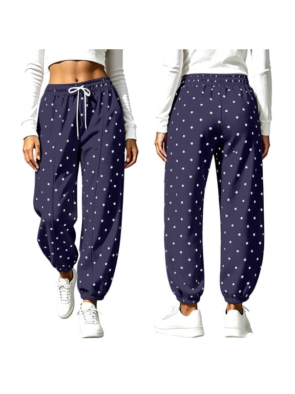Polka Dot Sweatpants for Women High Waisted Elastic Waist Drawstring Joggers Workout Sweatpants with Pockets