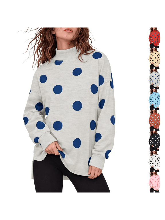 Polka Dot Sweatshirt for Women Trendy Mock Neck Thermal Pullover Oversized Fall Winter Going Out Tops
