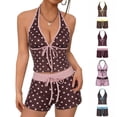 thumbnail image 1 of Polka Dot Swimsuits For Women 2 Piece Fashion Beach Vacation Bathing Suit V Neck Halter High Waist Swimshorts (L, Coffee), 1 of 6