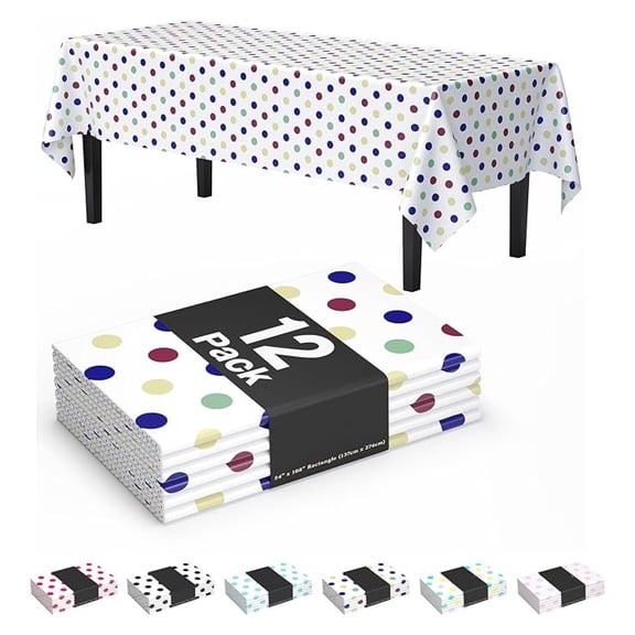 Polka Dot Tablecloths Plastic 12-Pack, 54x108 Disposable Table Covers - Colorful Rectangle Tablecloths for Party Decorations, Picnics