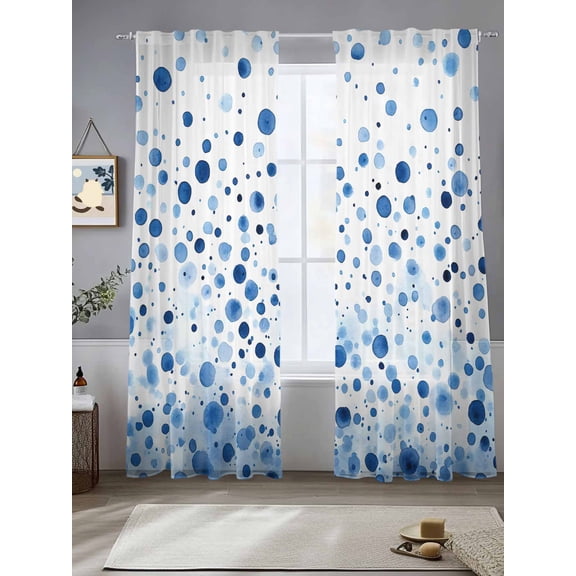 Polka Dot Theme Sheer Curtains 96 Inches Long 2 Panels Watercolor Gradient Navy Blue Light Filtering Semi Sheer Window Curtains Drapes for Bedroom Living Room 52"x96"