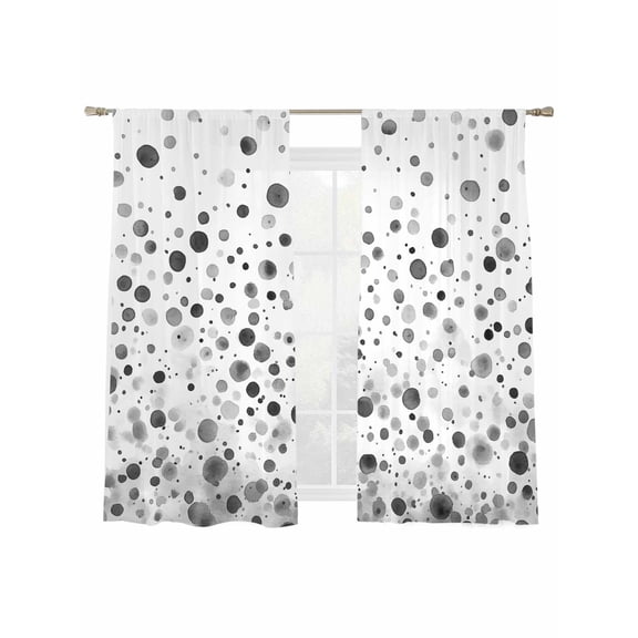 Polka Dot Theme Sheer Curtains for Living Room Bedroom, Light-filtering Sheer Curtain, Watercolor Gradient Gray Rod Pocket Voile Window Treatment Drapes, 52’’Wx72’’L, 2 Panels Set