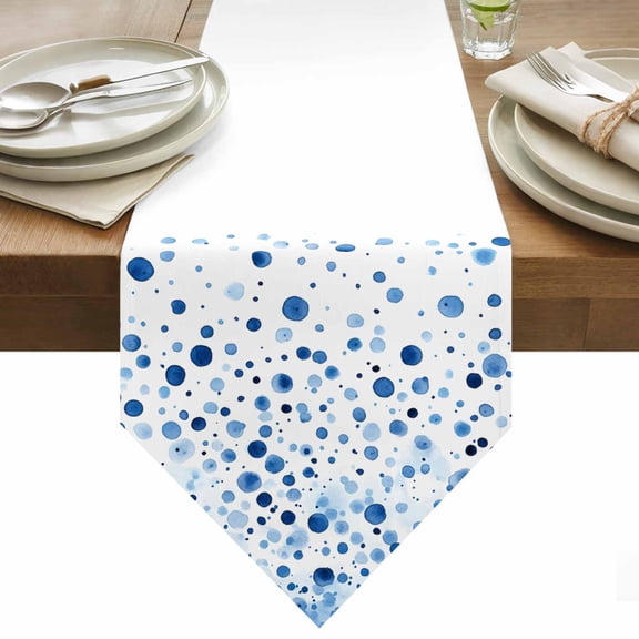 Polka Dot Theme Table Runner 36 Inches Long Watercolor Gradient Navy Blue Table Runners for Dining Room Tabletop Dresser Scarf Home Party Banquet Wedding Holiday Decoration
