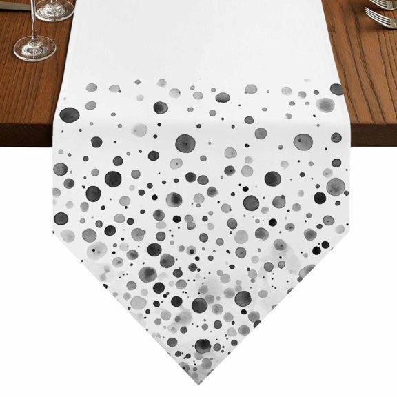 Polka Dot Theme Table Runner for Dining Room, Watercolor Gradient Gray Cotton Linen Dining Table Runner Tablecloth Dresser Scarves for Kitchen Cafe 13x48 Inches Long