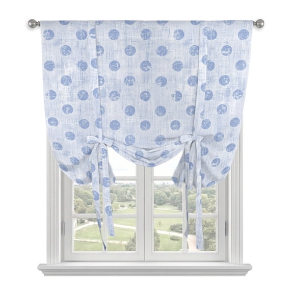 Polka Dot Tie Up Curtains 45 Inches Long, Kitchen Window Curtains Over Sink, Blue Modern Geometric Vintage Spots Small Window Curtains Shade Balloon Curtains Valances for Bedroom/Cafe 34"x45"