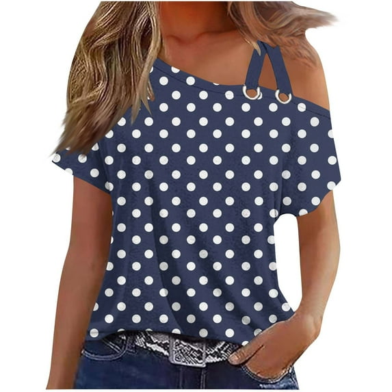 Polka Dot Tops for Women Double Suspender Short Sleeve T-Shirt Casual Summer Sports Fitness T-shirts