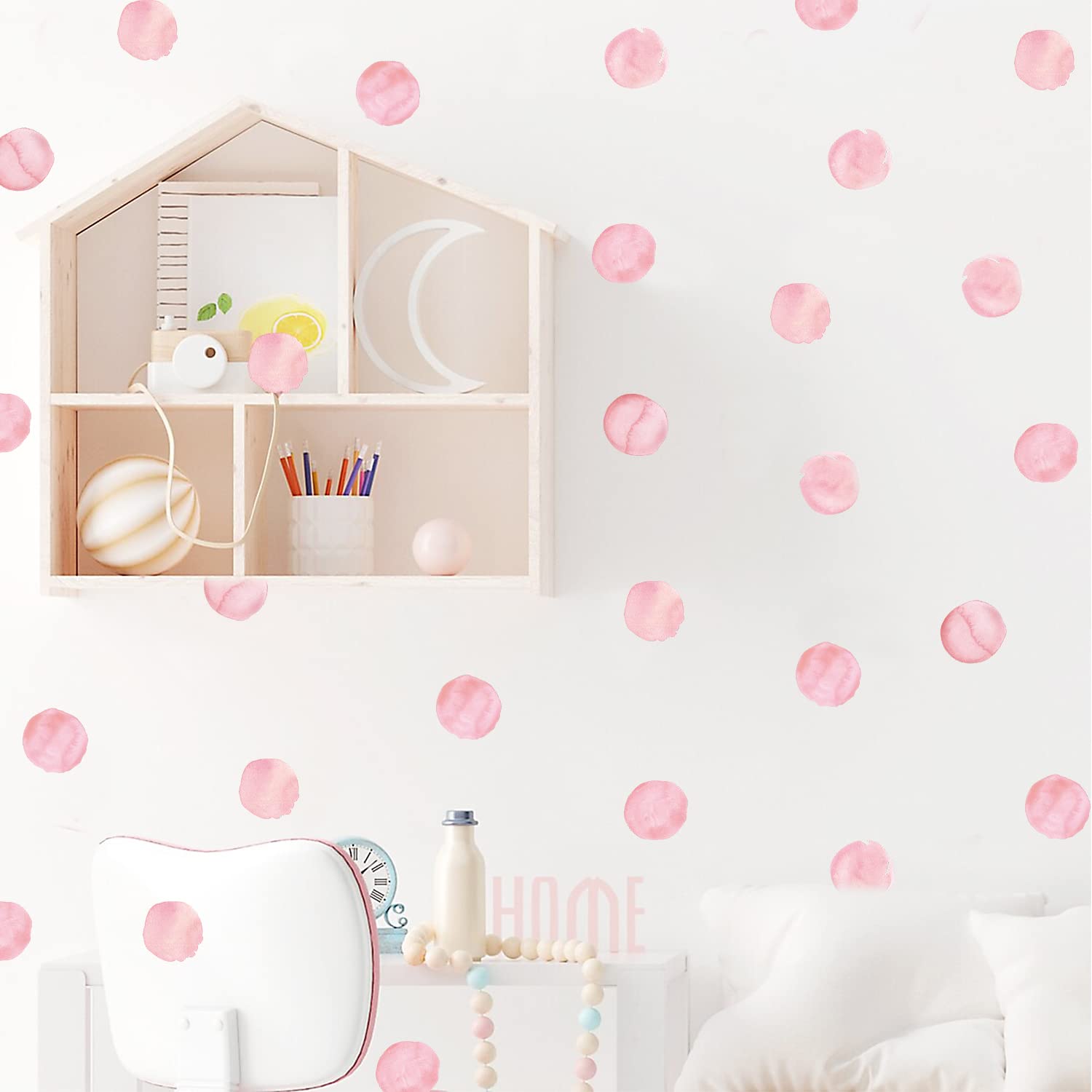 Polka Dot Wall Decals Removable Watercolor Pink Wall Sticker for Kids ...
