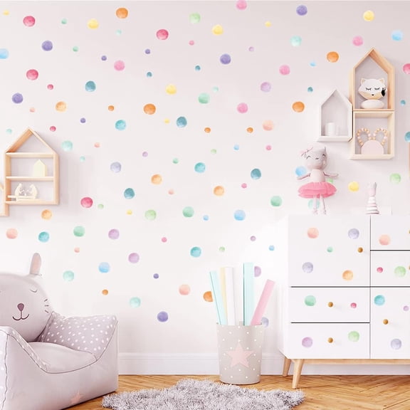 Polka Dot Wall Stickers 123 Pcs Colorful Round Watercolor for Party Decor