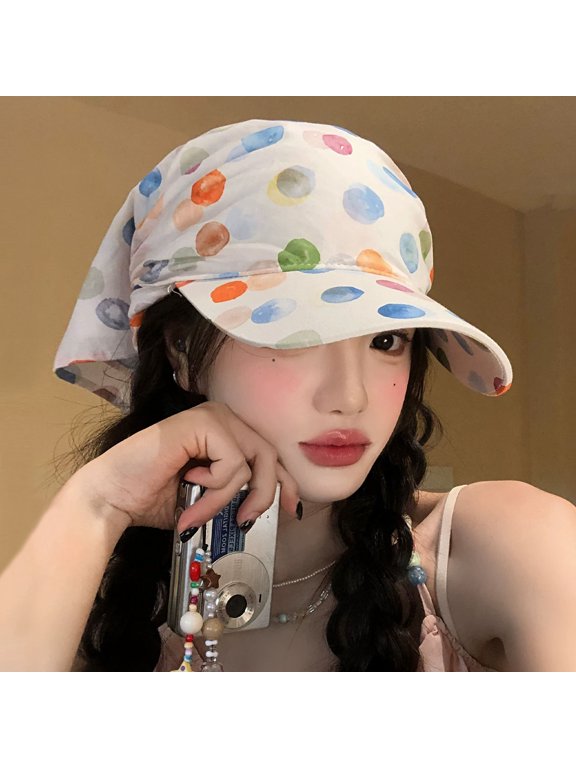 Polka Dot Watercolor Headscarf Hat for Women, Summer Sun Protection Duckbill Cap, Outdoor Sunshade Headwrap Baseball Cap, Fashionable and Versatile for Outdoor Travel