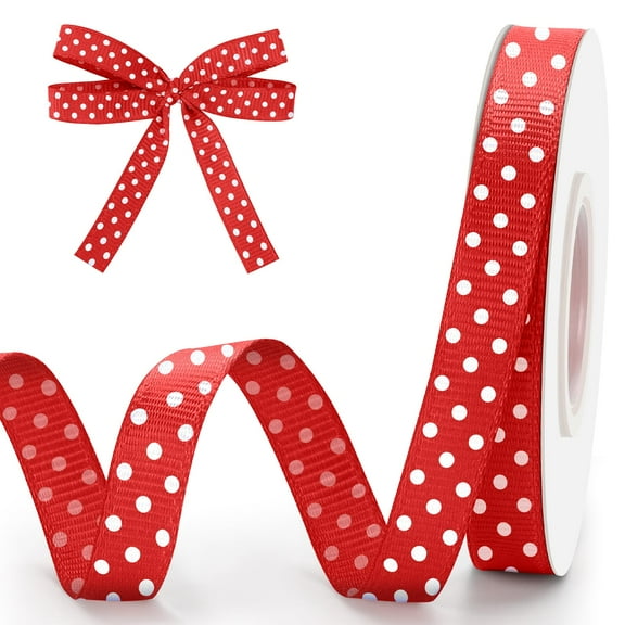 Polka Dot White Ribbon 3/8 Inch 100 Yards Dots Ribbons for Crafts Grosgrain Ribbon for Gift Wrapping Flower Bouquet DIY Sewing Hair Bows (red)