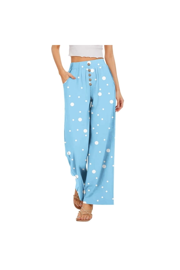 Polka Dot Wide Leg Pants Elastic Waist Pants for Women Flowy Pants for Women High Waisted Beach Trousers Wide Leg Pants Woman Dance Studio Pants Casual Pants for Women Straight Leg Pants Women