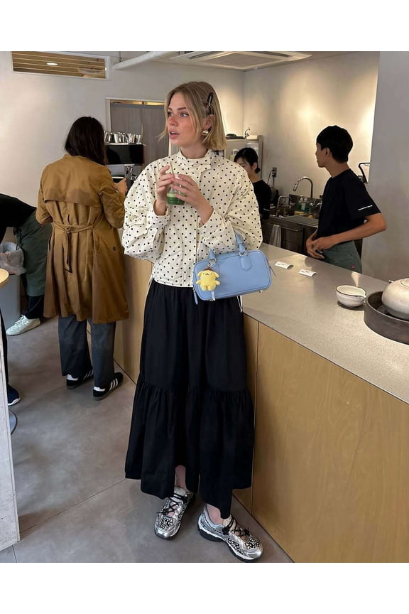 Polka Dot Windbreaker Jacket (L, OffWhite)