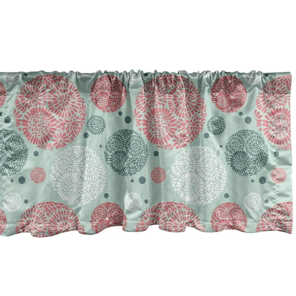Polka Dot Window Valance Pack of 2, Retro Pastel Colored Repeated Boho Style Floral Circular Shapes, Rod Pocket Curtain Valances Kitchen Bedroom, 2 Sizes, Almond Green Coral and White, by Ambesonne