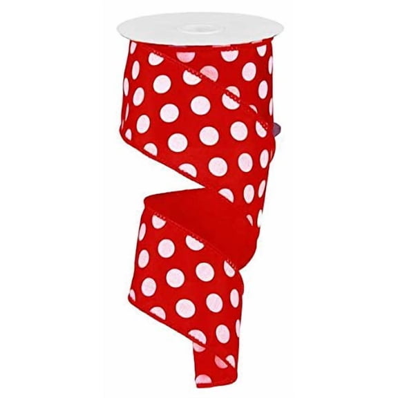 Polka Dot Wired Edge Ribbon (2.5", Red White) - 50 Yards