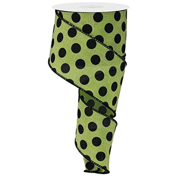Polka Dot Wired Edge Ribbon - 2.5" x10 Yards (Lime Green, Black)