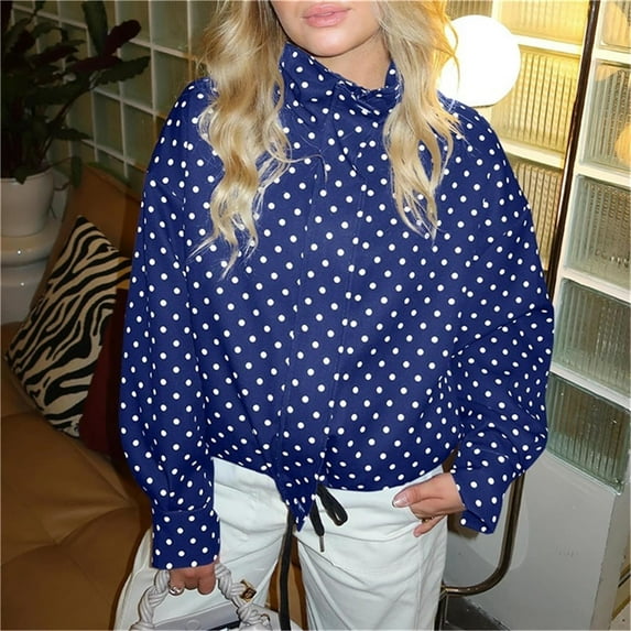 Polka Dot Zipper Jackets for Women, Loose Stand-Up Collar Coats, Fall Trendy Fashion Coat