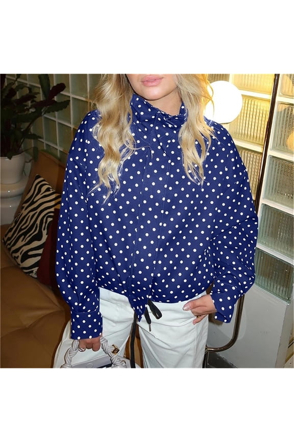 Polka Dot Zipper Jackets for Women, Loose Stand-Up Collar Coats, Fall Trendy Fashion Coat