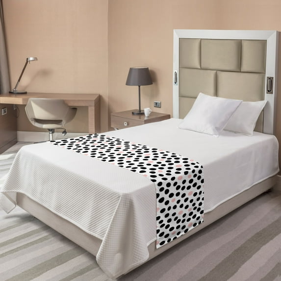 Polka Dots Bed Runner, Circular Eggs Like Spots or Blemishes on a Plain Background, Decorative Accent Bedding Scarf for Hotels Homes and Guestrooms, Twin, Charcoal Grey Blush, by Ambesonne