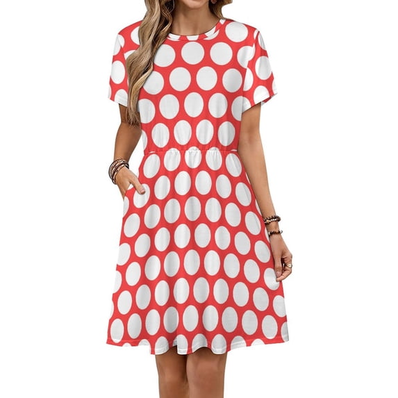 Polka Dots Big Red Polka Dots Dress Summer Street Style Dresses Female Short Sleeve Printed Sundress