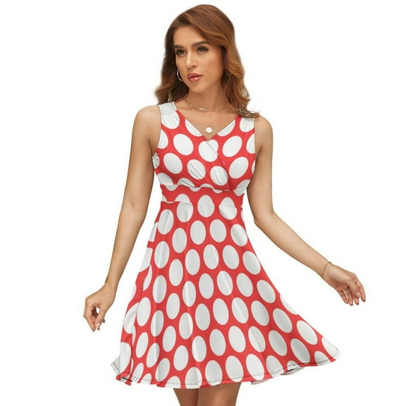 Polka Dots Big Red Polka Dots Sleeveless Dress Women Summer Evening Dresses Ladies Sundress