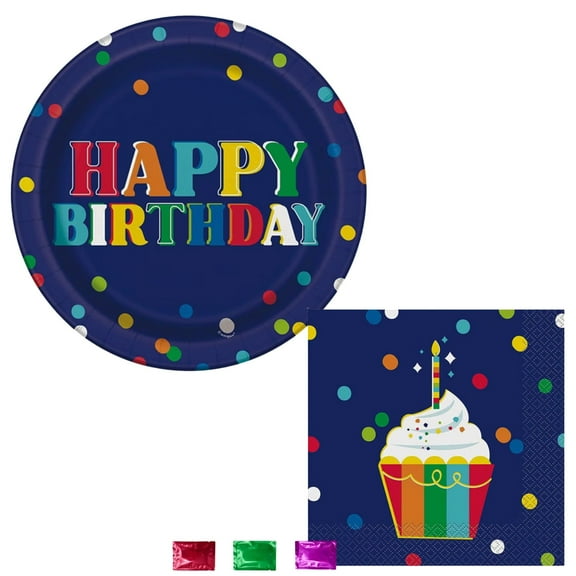 Polka Dots Birthday Paper Plates and Luncheon Napkins Sets of 2, Disposable Party Supplies for Blue Themed Birthday Picnic Outdoor Events with Snoep in Beperkte Oplage