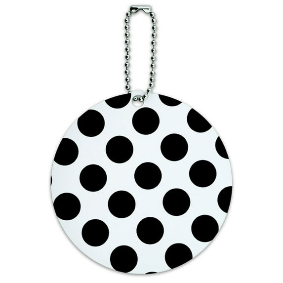 Polka Dots Black White Round Luggage ID Tag Card for Suitcase or Carry-On