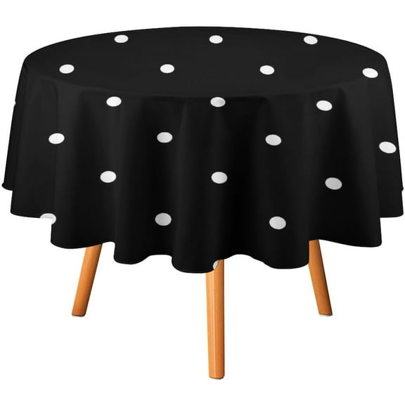 Polka Dots Black and White Tablecloth 60inch Round Table Cover Washable Table Cloth for Kitchen Dinning Party Tabletop Modern Decoration