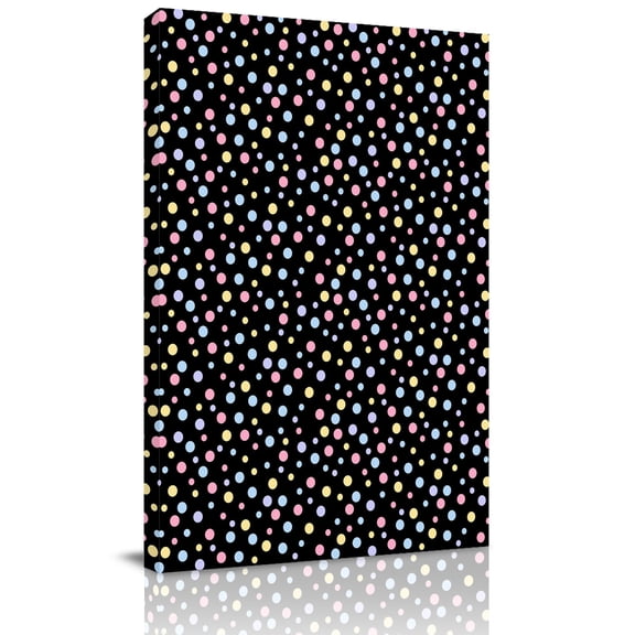 Polka Dots Canvas Wall Art for Living Room, Blue Pink Yellow Point Black Background Modern Art Wall Decor Framed Artwork Pictures Ready to Hang for Bedroom Office Home Decor