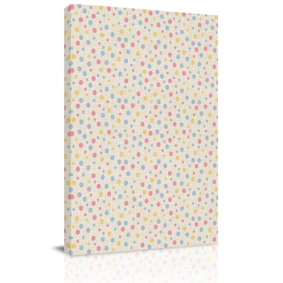 Polka Dots Canvas Wall Art for Living Room, Blue Pink Yellow Point Linen Background Modern Art Wall Decor Framed Artwork Pictures Ready to Hang for Bedroom Office Home Decor