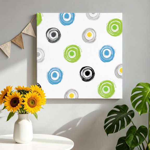 Polka Dots Canvas Wall Art, Modern Abstract Art Minimalist Blue Green Black Grey Dots Framed Canvas Wall Decor Picture Print Artwork Decorations for Living Room Office Ready to Hang 8" x 8"