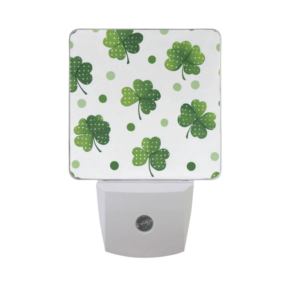 Polka Dots Clovers St Patricks Day LED Night Light Sensor Lamp Plug-in Adjustable Brightness 2 Pack