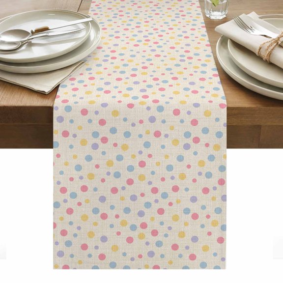 Polka Dots Cotton Linen Table Runner Blue Pink Yellow Point Linen Background Modern Art Dining Table Runners for Home Decor Party Dining Room Restaurant Kitchen Party 13" x 108"