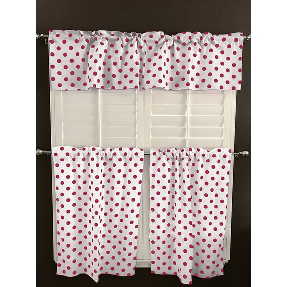 Polka Dots Cotton Window Valance 3 Piece Set Home Kitchen Bedroom Window Curtains