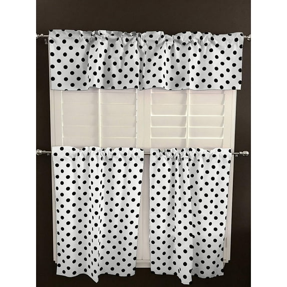 Polka Dots Cotton Window Valance 3 Piece Set Home Kitchen Bedroom Window Curtains