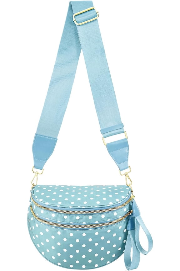 Polka Dots Crossbody Bag Bum Bag for Women,Spacious Checkered Purse Fanny Packs Belt Bag (Ice Blue Polka Dots)