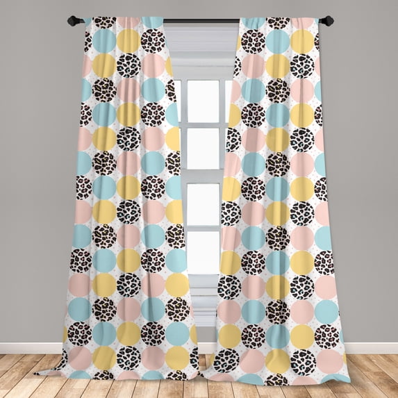 Polka Dots Curtains 2 Panels Set, Modern Layout of Leopard Skin Inspired Motifs, Window Drapes for Living Room Bedroom, 56"W X 84"L, Multicolor, by Ambesonne