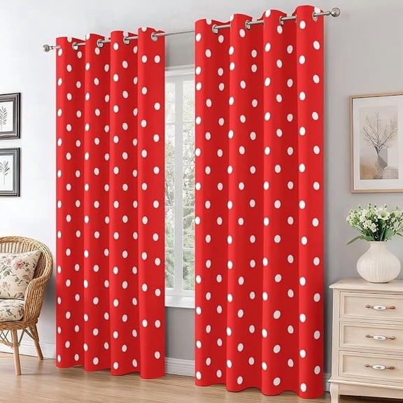 Polka Dots Curtains for Living Room, Red White Dots Blackout Curtains for Bedroom Decor, Modern Simple Preppy Grommet Thermal Blackout Window Drapes 53"W x 96"L (Pack of 2)