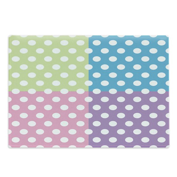 Polka Dots Cutting Board, Polka Dots in Modern Patchwork Design Print Playroom Sprinkles, Decorative Tempered Glass Cutting and Serving Board, Large Size, Pink Blue Green, by Ambesonne