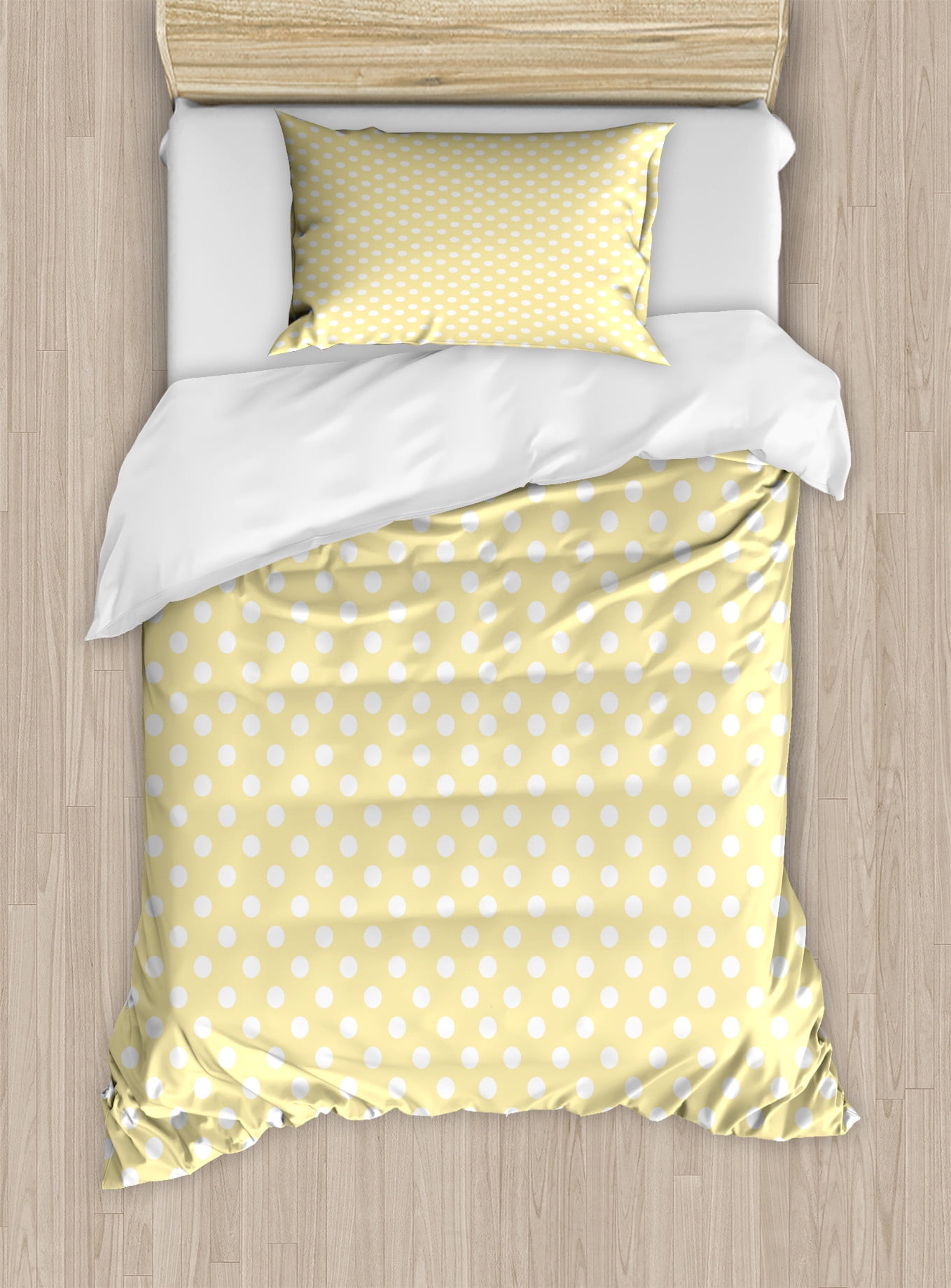 Yellow and White Polka Dot Twin Duvet Cover Set