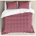thumbnail image 1 of Polka Dots Duvet Cover Set, Rhythmically Arranged Bicolor Symmetrical Dots Setting Pattern, Decorative 3 Piece Bedding Set with 2 Pillow Shams, King Size, Mauve Taupe Champagne, by Ambesonne, 1 of 3