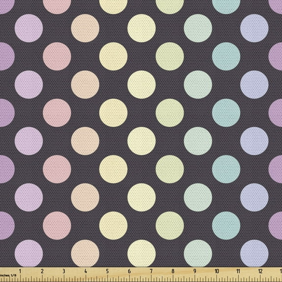 Ambesonne Polka Dots Fabric by the Yard Upholstery, Circular Colorful Motifs, 2 Yards, Multicolor