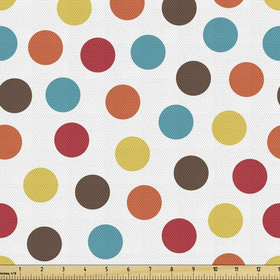Polka Dots Fabric by the Yard, Colorful Points on a Plain Backdrop, Decorative Upholstery Fabric for Sofas and Home Accents, 1 Yard, White Multicolor by Ambesonne