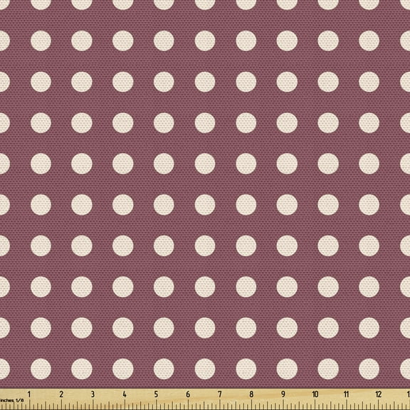 Ambesonne Polka Dots Fabric by the Yard Upholstery, Bicolor Print with Dots, 3 Yards, Mauve Taupe Champagne