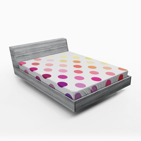 Polka Dots Fitted Sheet, Gradient Polka Dots Digital Design Array of Filled Circles Artwork, Soft Decorative Fabric Bedding, Full Size, Multicolor, by Ambesonne