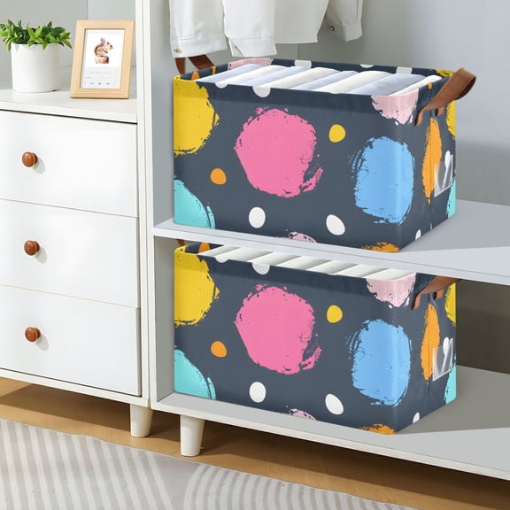 Polka Dots Foldable Storage Large Fabric Storage Baskets Organizer Storage Bins with Handles for Shelves