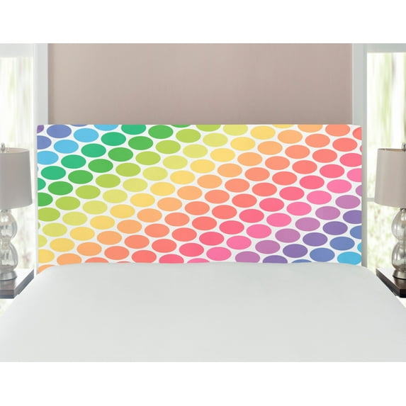 Polka Dots Headboard, Polka Dots in Soft Rainbow Colors Big Points Eternal Shapes Retro Pattern, Upholstered Decorative Metal Bed Headboard with Memory Foam, Full Size, Multicolor, by Ambesonne