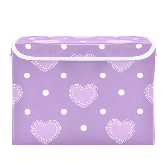 Polka Dots Hearts Purple Valentine Foldable Storage Bins with Lids Handles Collapsible Storage Containers Tote Boxes 16.5 x 12.6 x 11.8 inches