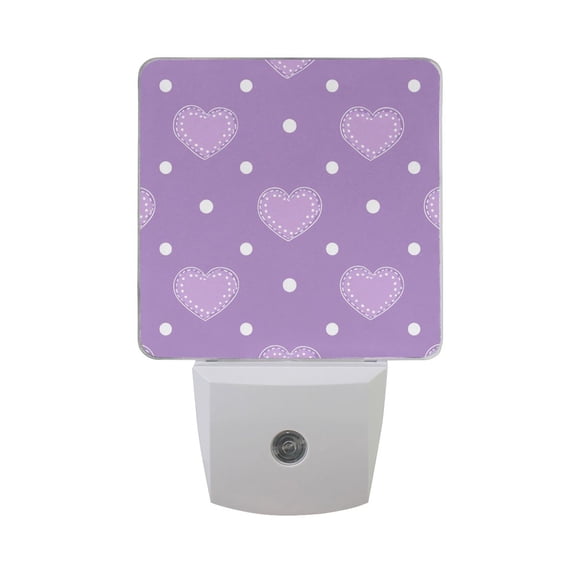 Polka Dots Hearts Purple Valentine LED Night Light Sensor Lamp Plug-in Adjustable Brightness 2 Pack