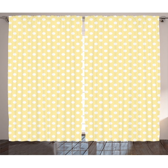 Ambesonne Polka Dots Curtains 2 Panel Set, Nostalgic Pastel, 108" x 84", Yellow White
